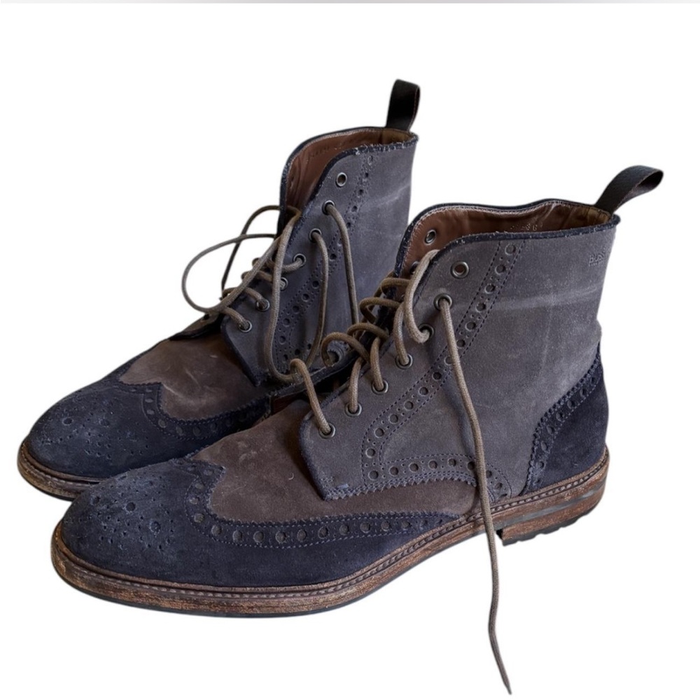HUGO BOSS BLUE/GREY SUEDE WING TIP VICENTE BROGUE BOOT